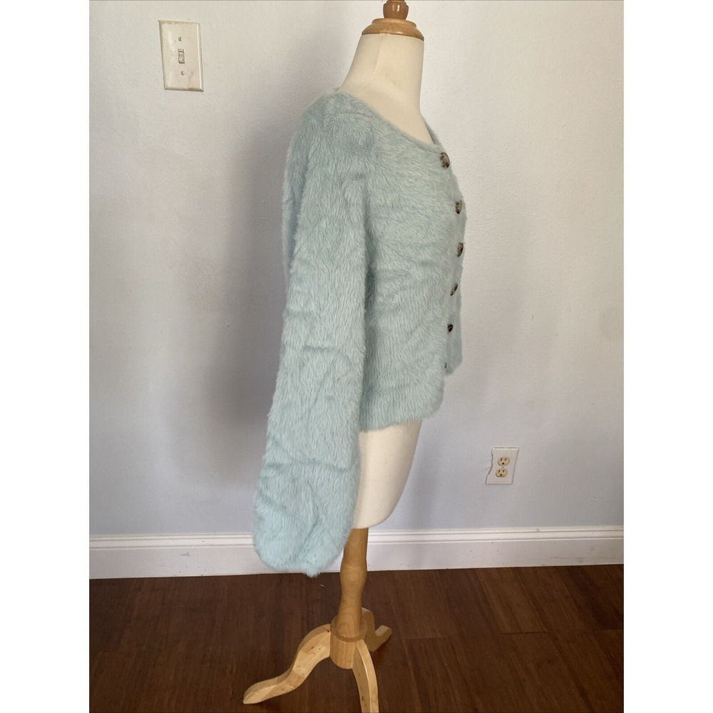 Lulus Crop Sweater Womens Extra Small Teal Soft Fuzzy Oversized Fluffy Y2K - Picture 5 of 12